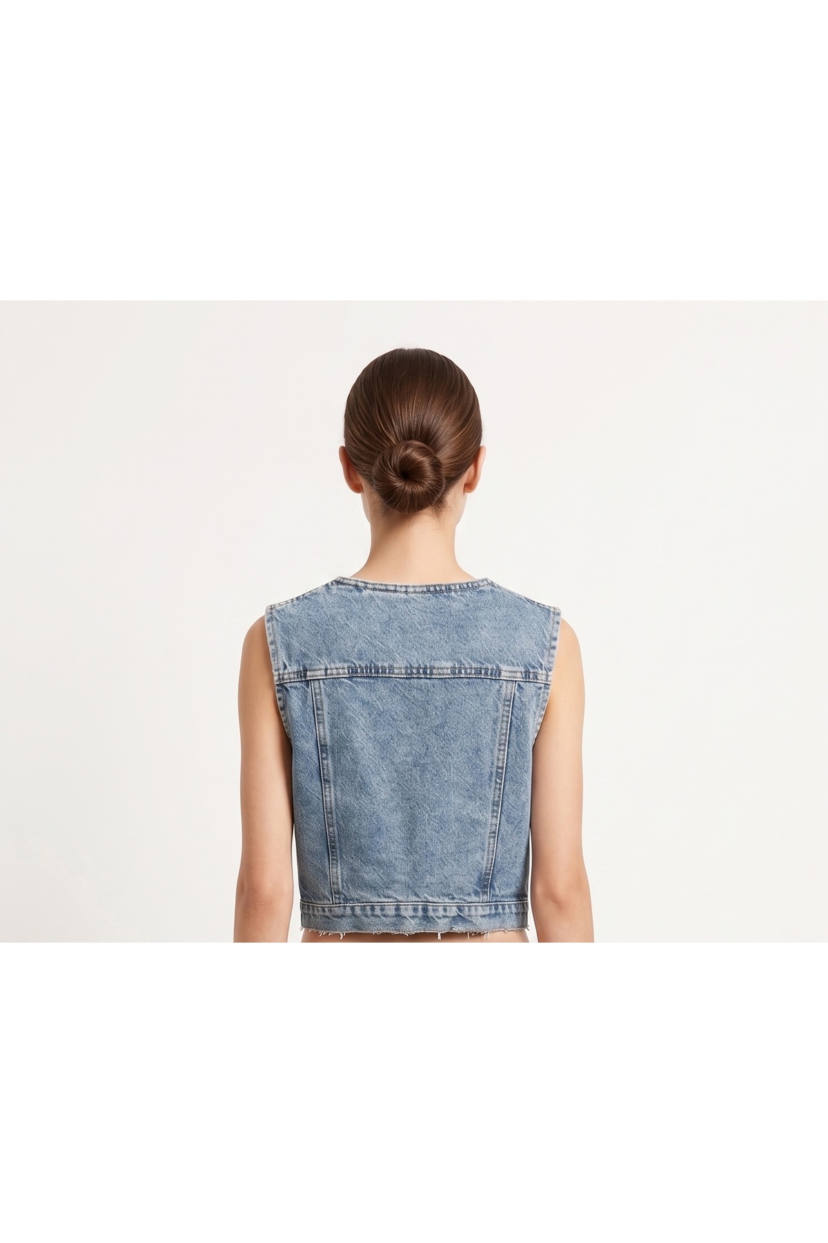 Açık Mavi Denim Crop Yelek - Görsel 2