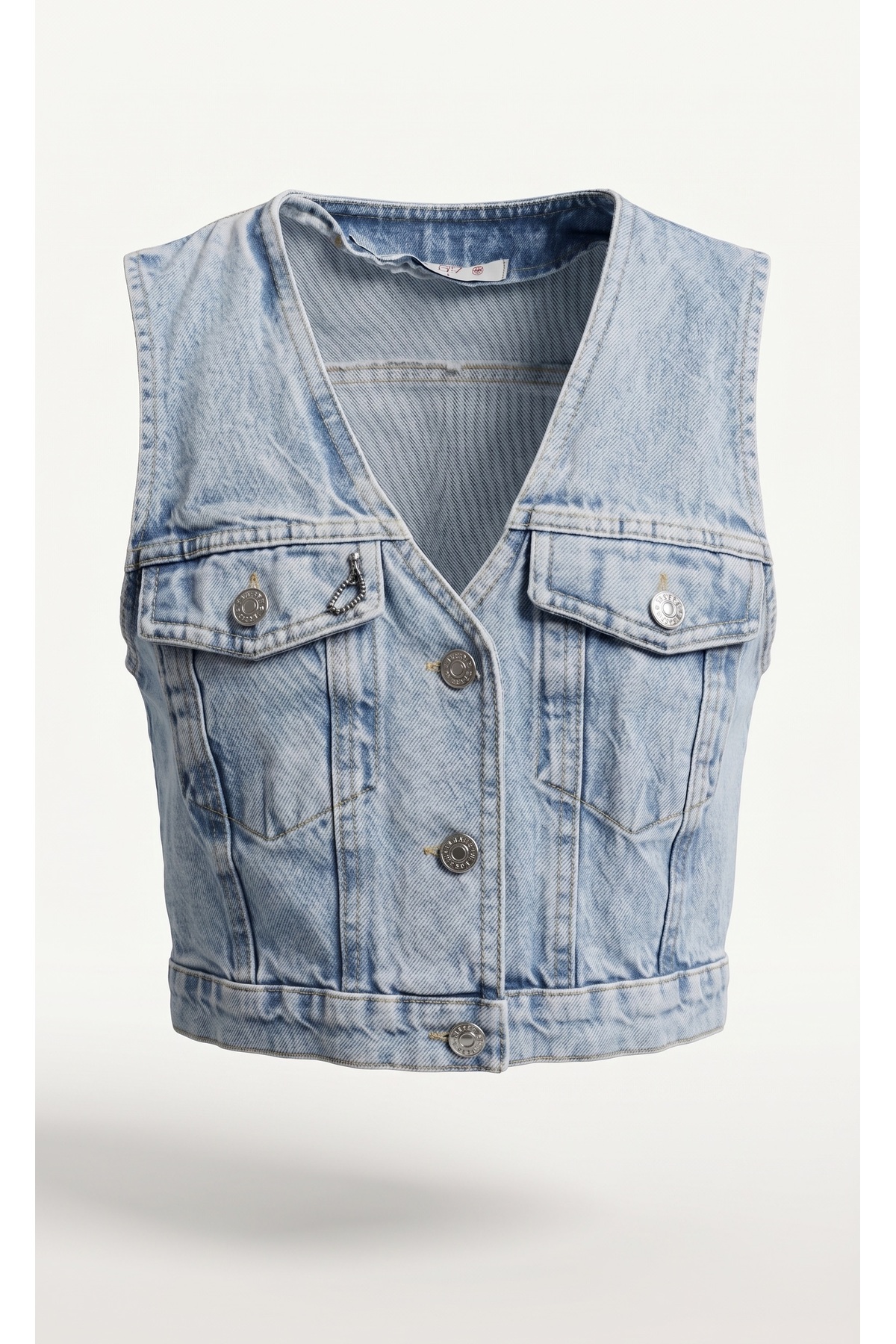 Açık Mavi Denim Crop Yelek - Görsel 3