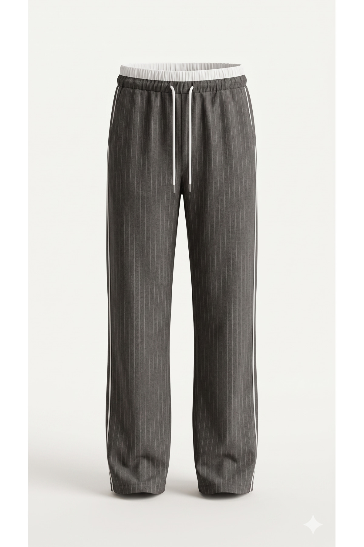 Yüksek Bel Lastikli Çizgili Wide Leg Pantolon - Görsel 3