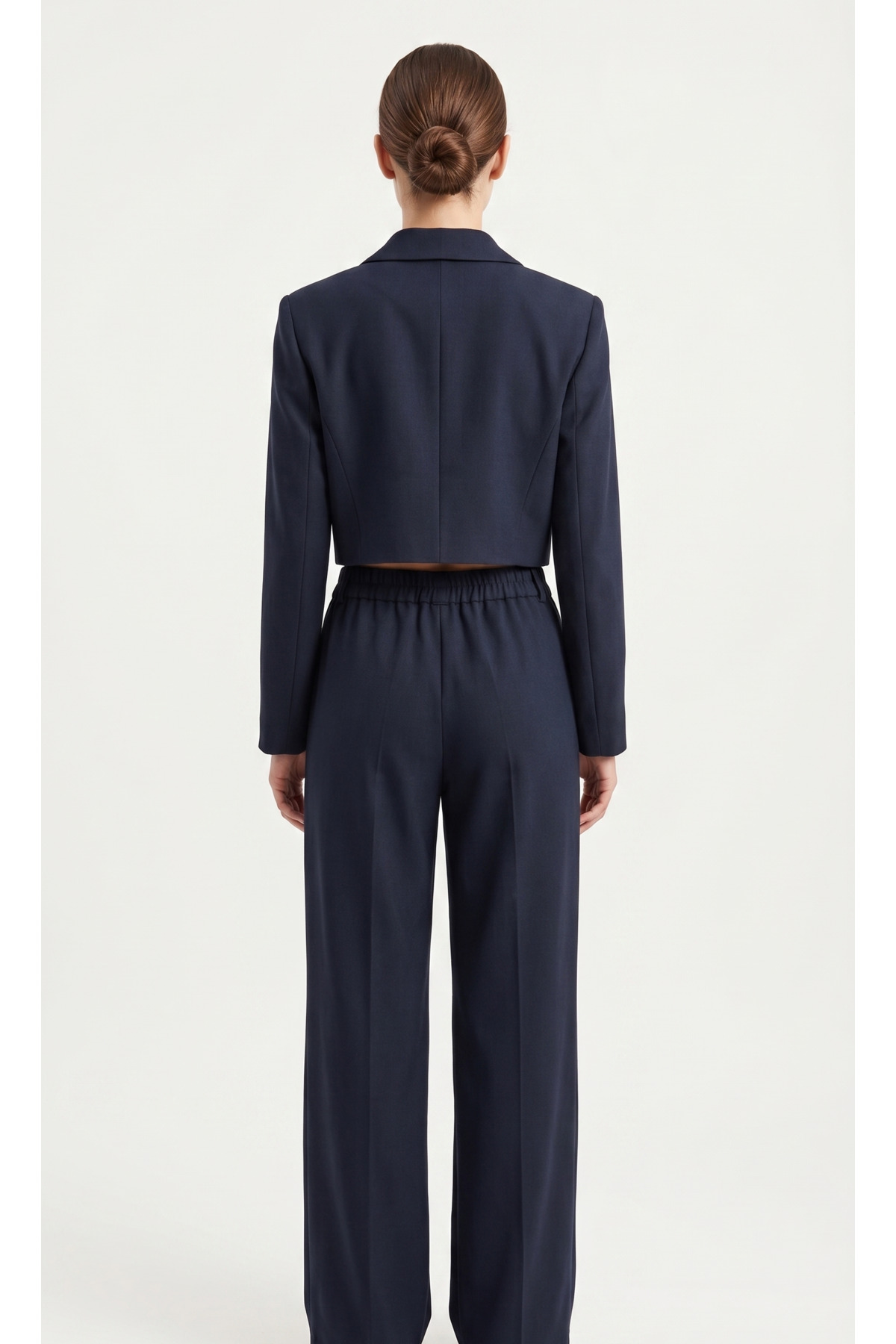 Lacivert Blazer Ceket Yüksek Bel Wide Leg Pantolon Takım - Görsel 3