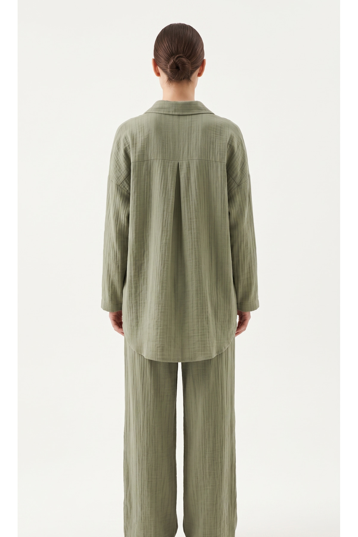 Nakış Detaylı Oversize Gömlek Pantolon Takım – Haki - Görsel 4