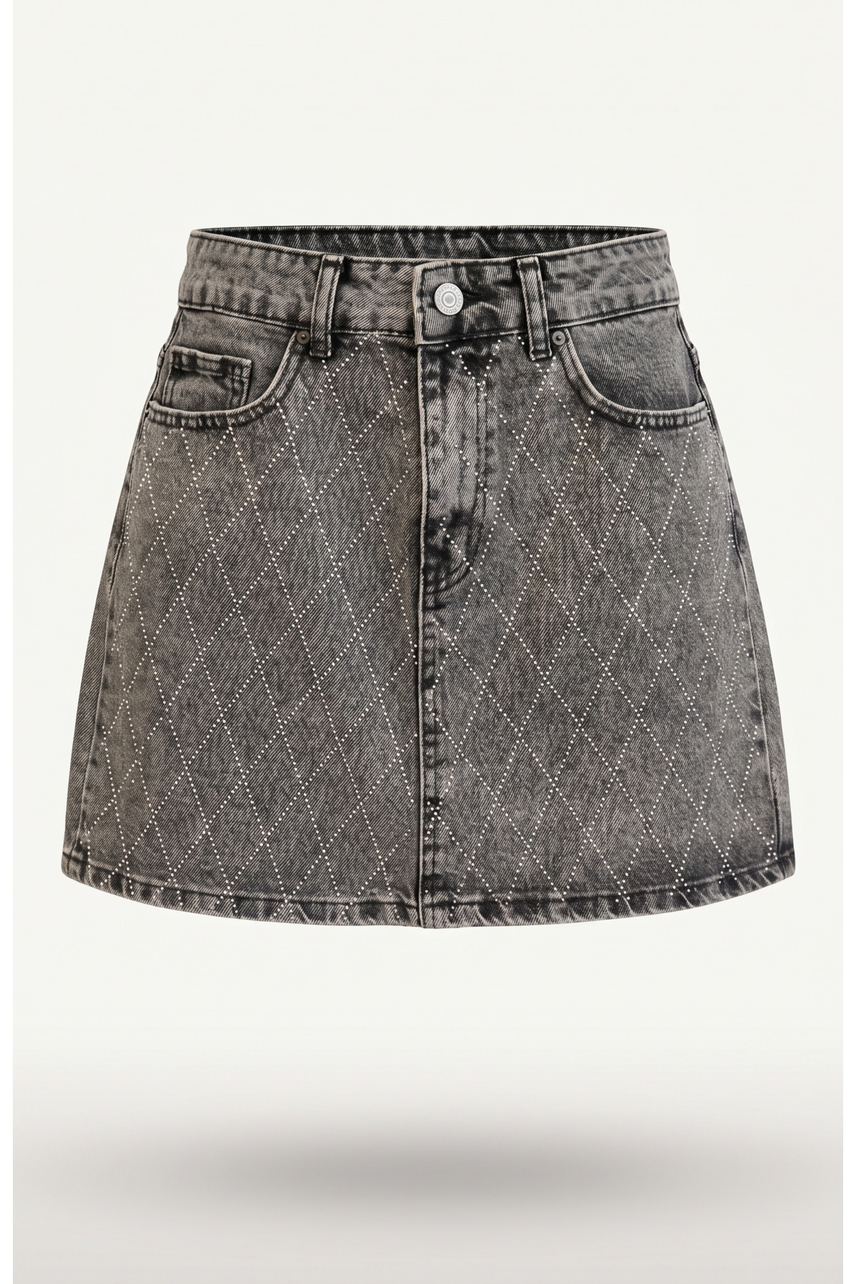 Taş Detaylı Mini Jean Etek – Gri - Görsel 4