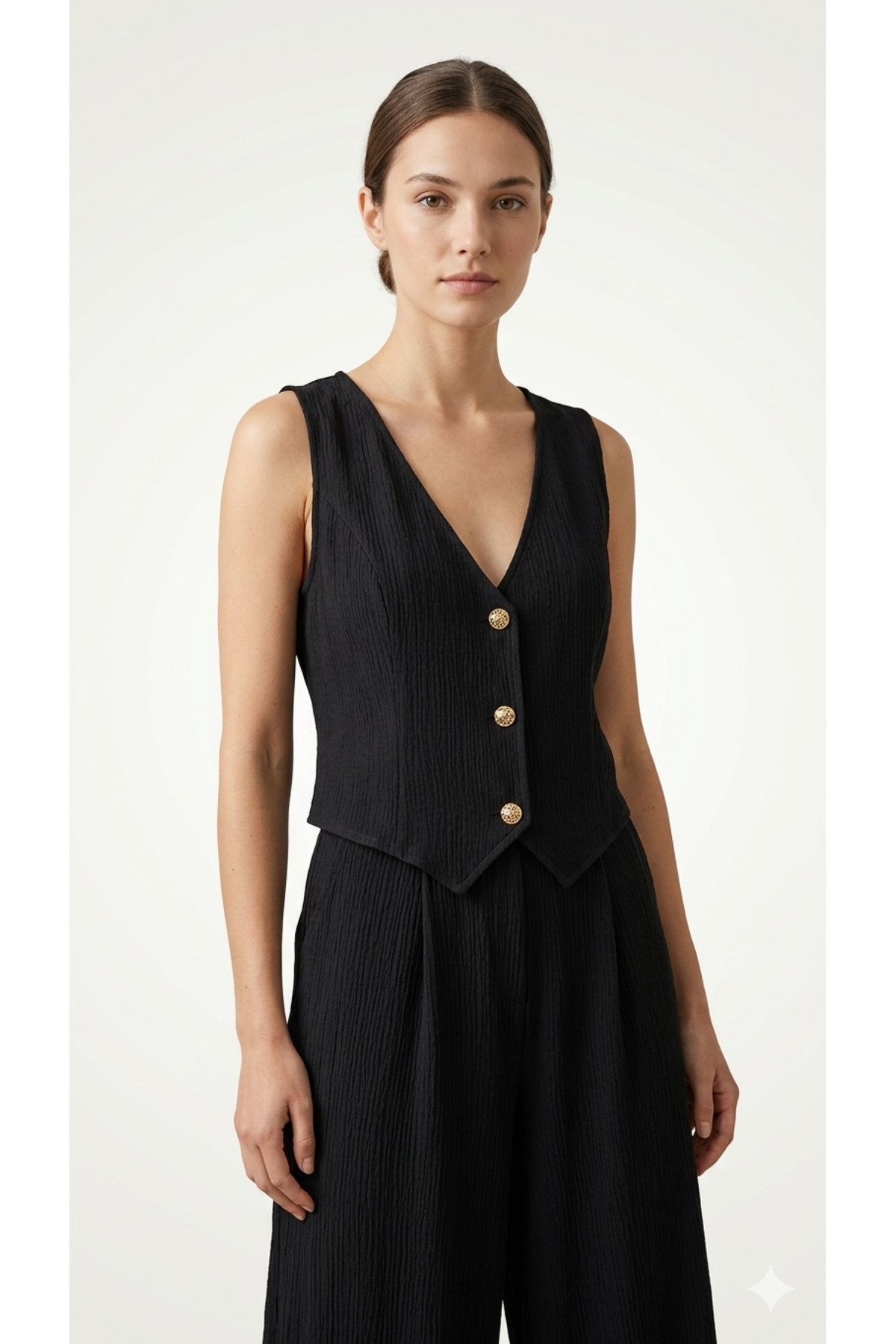Siyah Dokulu Yelek Pantolon Takım Şık Minimal - Görsel 2
