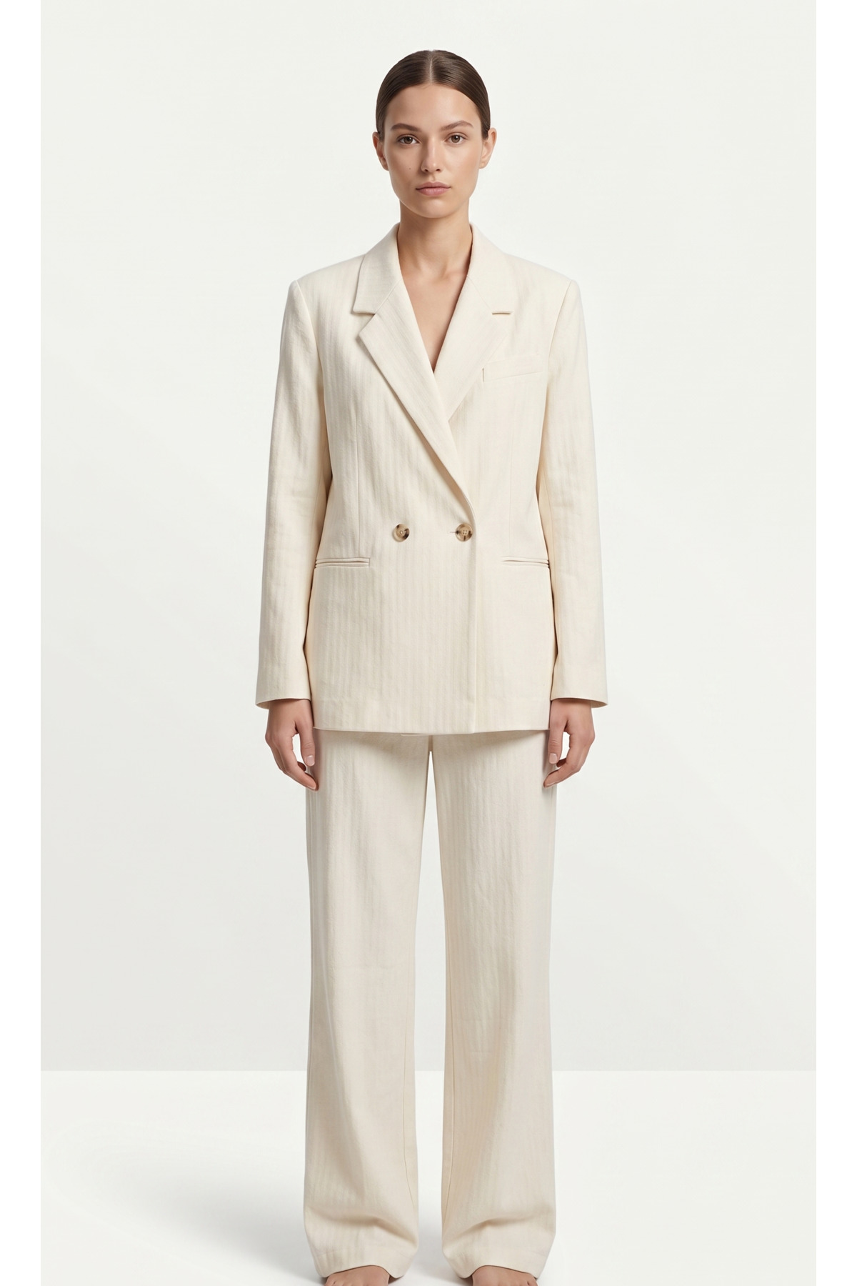 Minimal Krem Blazer & Pantolon Takım