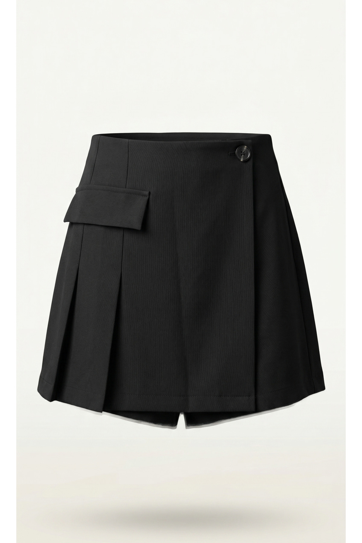 Siyah Yüksek Bel Şort Etek (Skort) Pileli Minimal Şık - Görsel 3
