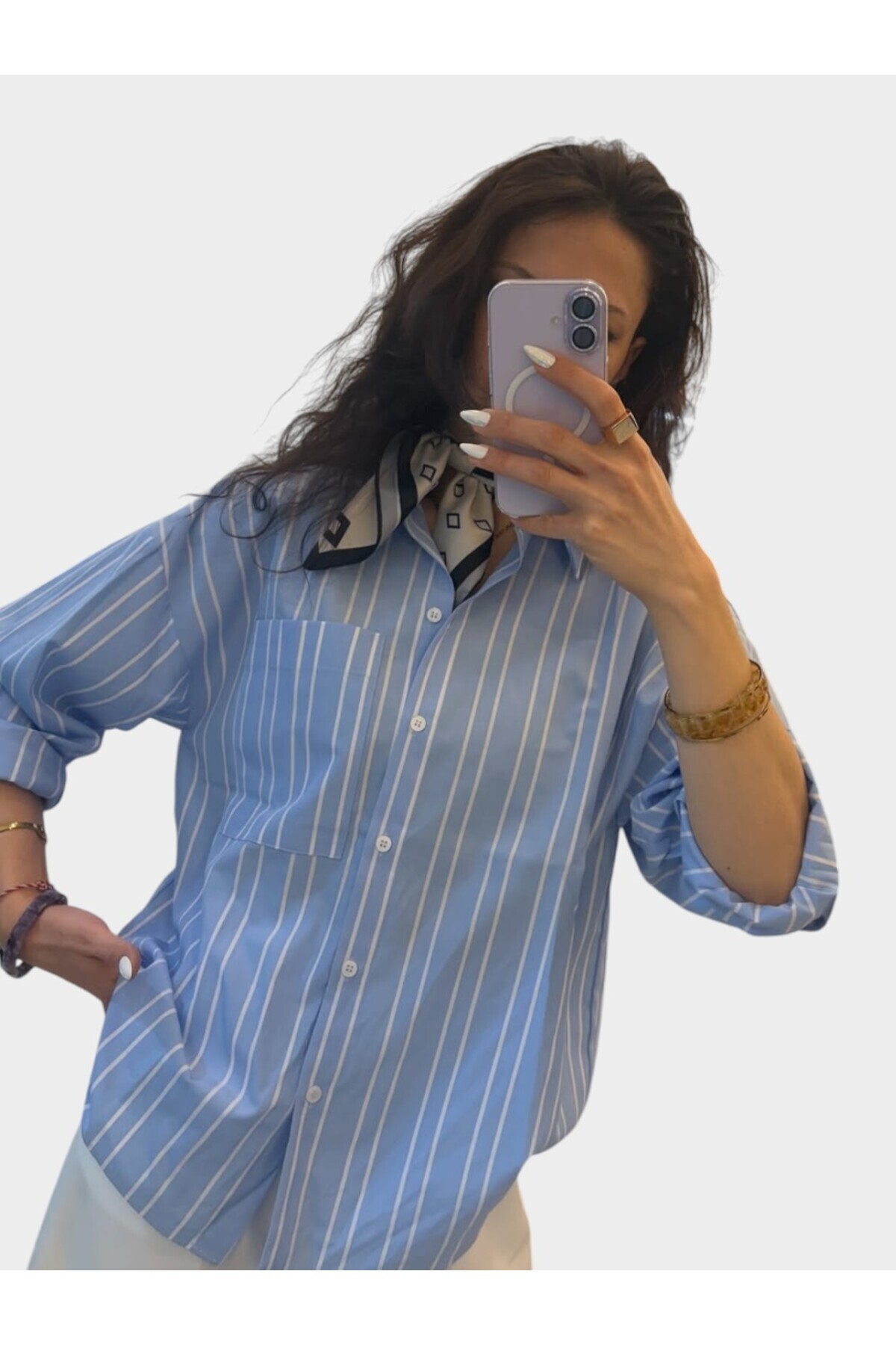 Çizgili Mavi Oversize Gömlek – Casual Fit