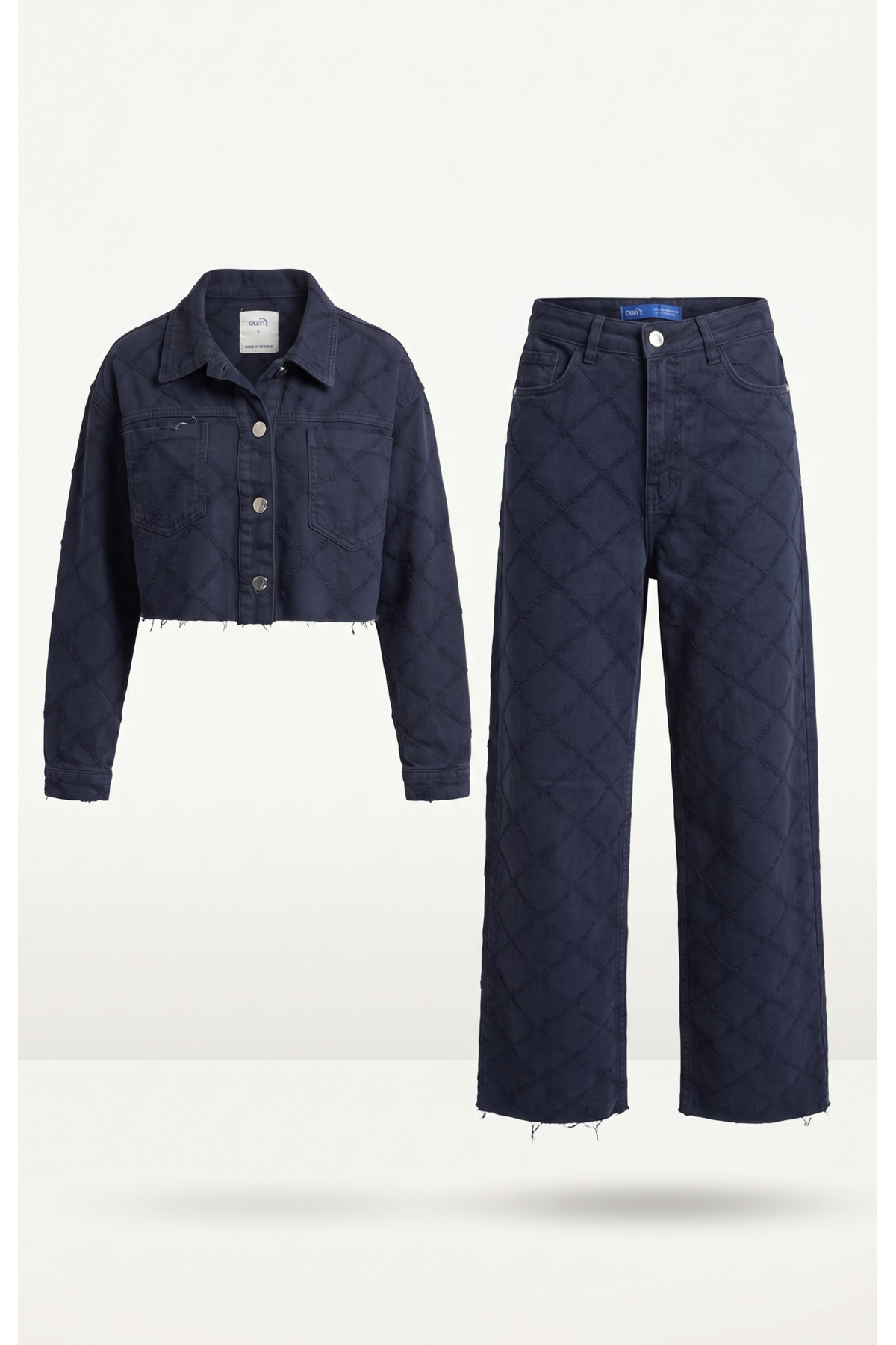 Kapitone Desenli Denim Takım – Lacivert - Görsel 2