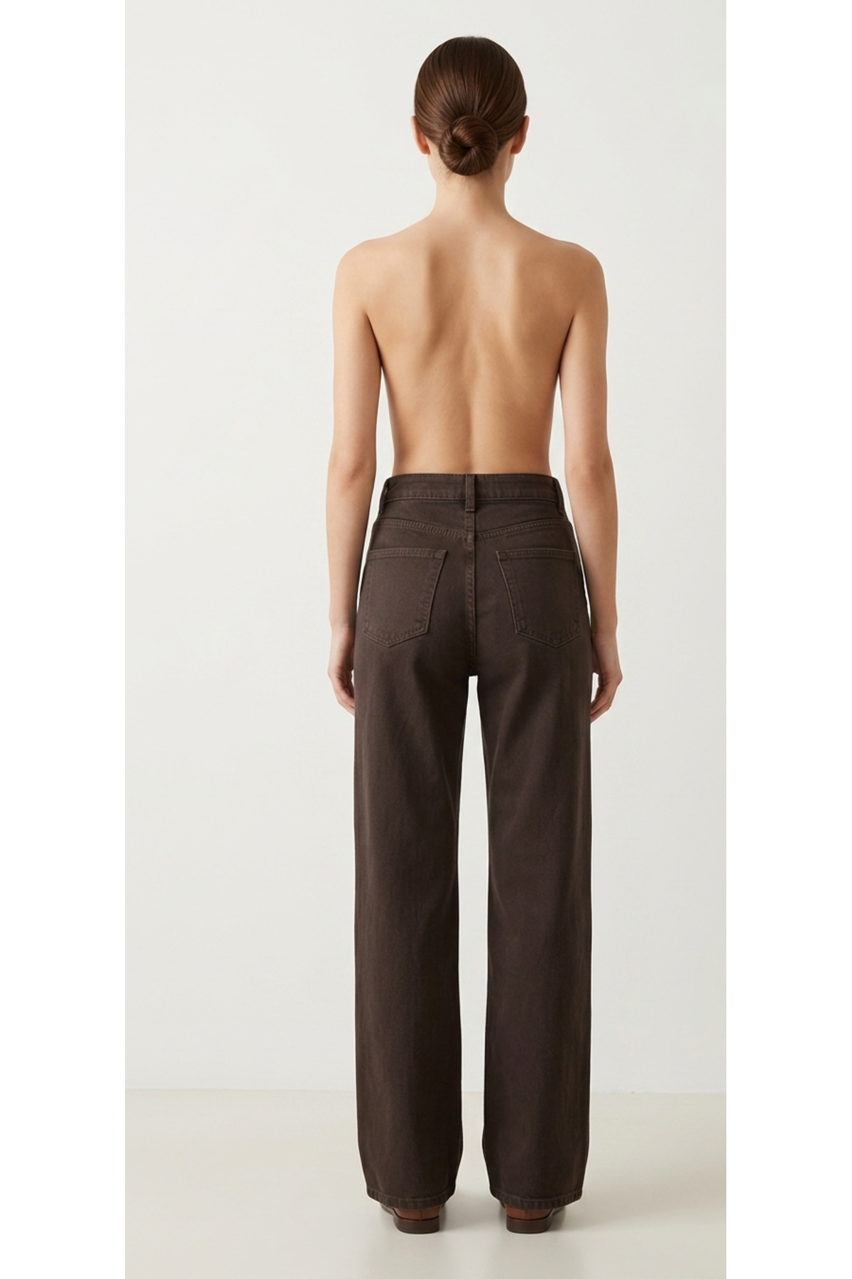 Kahverengi Yüksek Bel Wide Leg Jean - Görsel 2