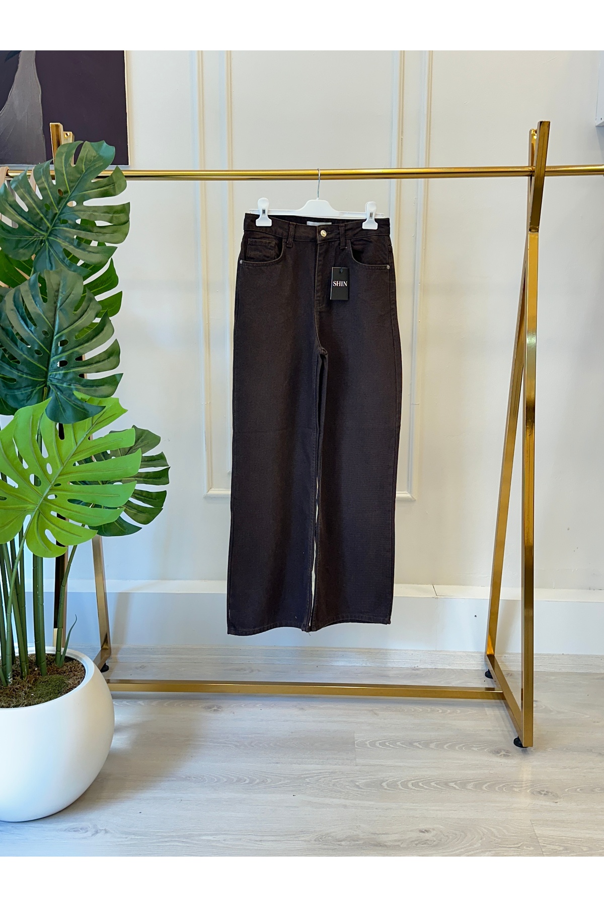 Kahverengi Yüksek Bel Wide Leg Jean - Görsel 4