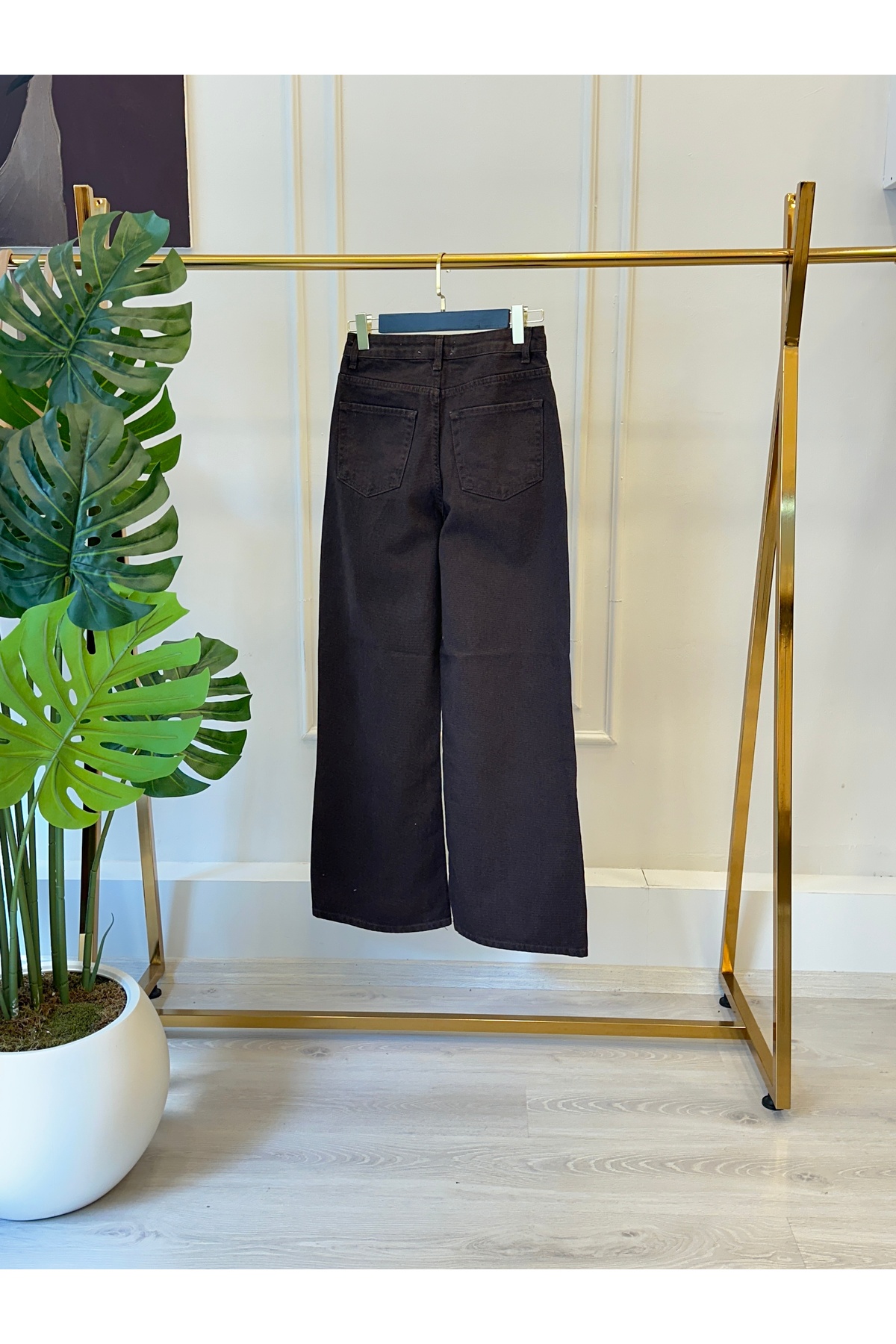 Kahverengi Yüksek Bel Wide Leg Jean - Görsel 5