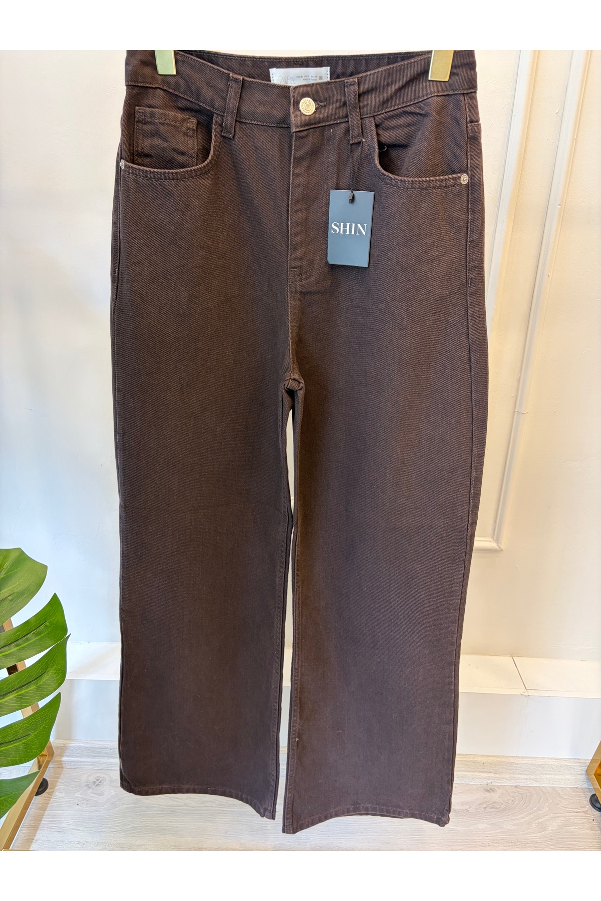 Kahverengi Yüksek Bel Wide Leg Jean - Görsel 7