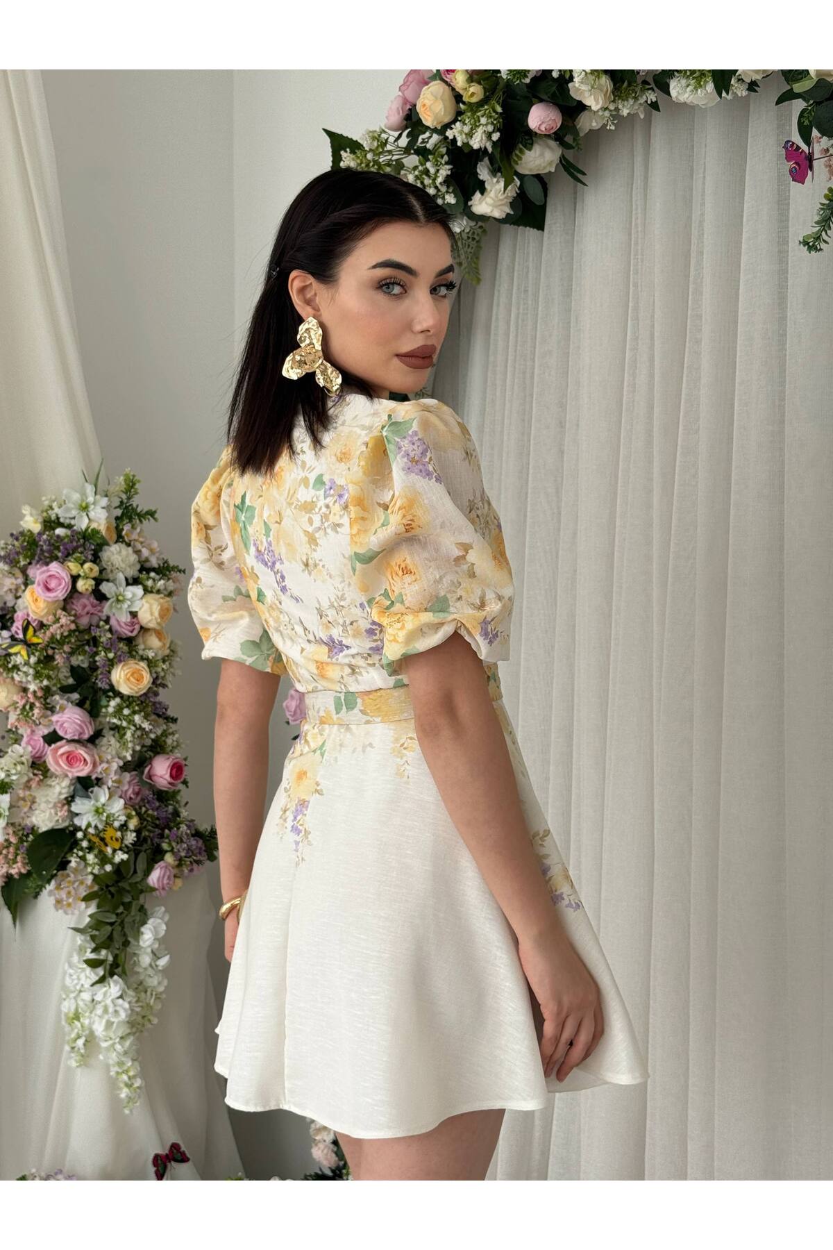 Vintage Garden Kemer Detaylı Mini Elbise - Görsel 5